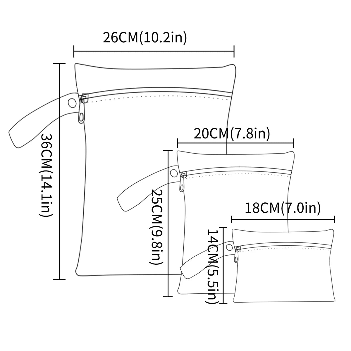 3Pcs/S Different Size Waterproof Wet Bag Wet Dry Bags for Baby Cloth Diapers&Breast Pump Part Organizer for Swimsuit Wet Clothes