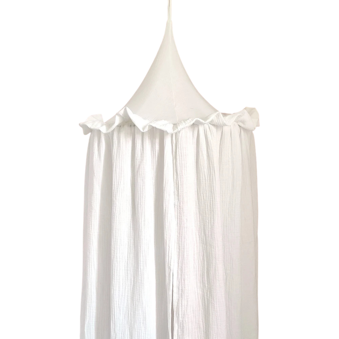 Stijlvolle Canopy met Frills voor een Dromerige sfeer in de babykamer
