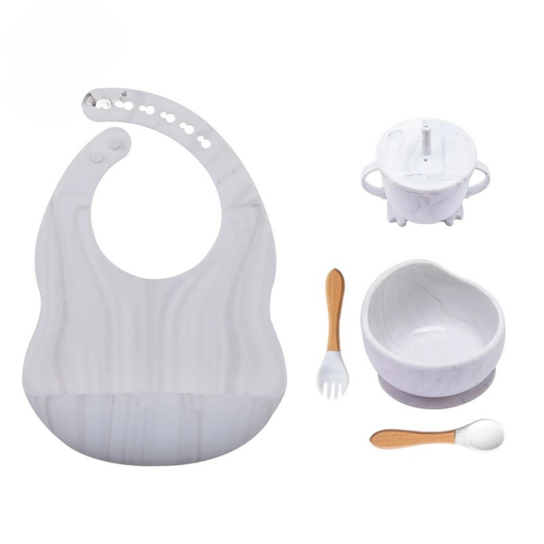 Complete 5-delige Baby Eetset met Kom van Siliconen – Voor Plezierige, Schone & Stressvrije Maaltijden