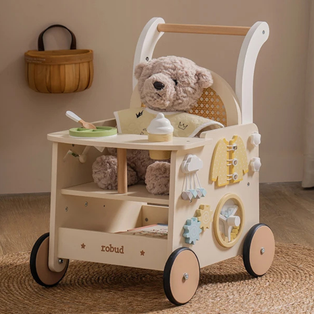 Robotime Robud Luxe Houten loopwagen - met Veiligheidsrem