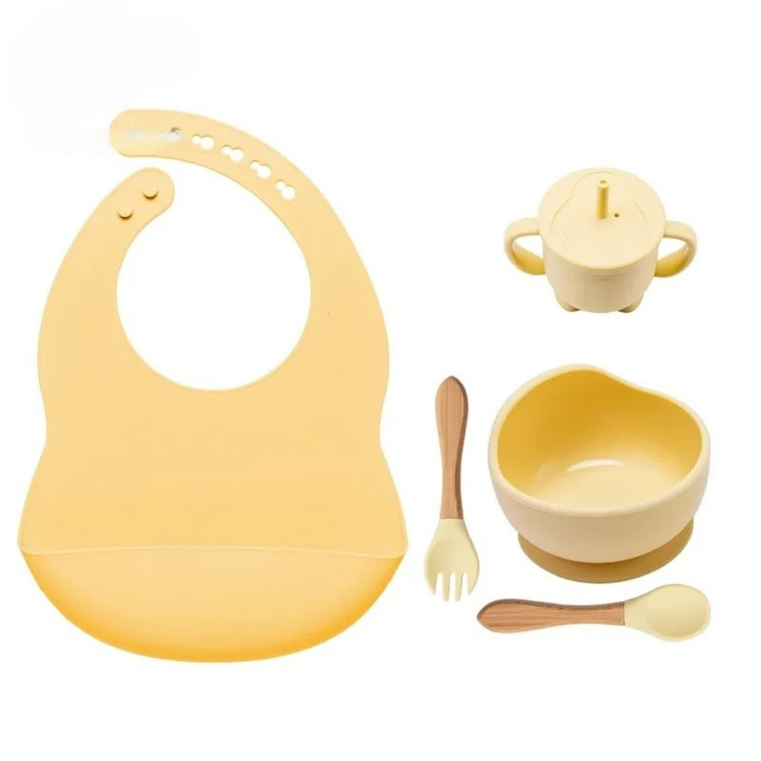 Complete 5-delige Baby Eetset met Kom van Siliconen – Voor Plezierige, Schone & Stressvrije Maaltijden