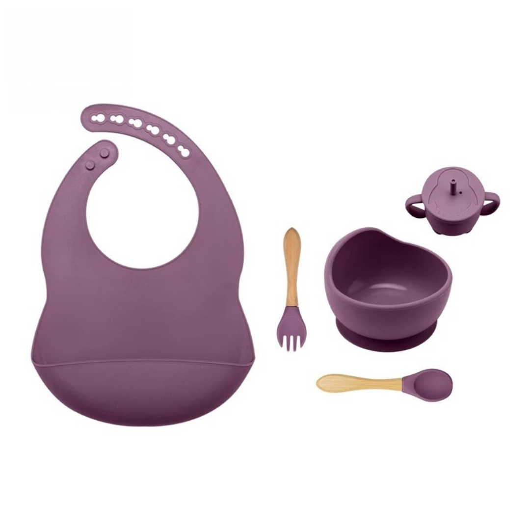 Complete 5-delige Baby Eetset met Kom van Siliconen – Voor Plezierige, Schone & Stressvrije Maaltijden