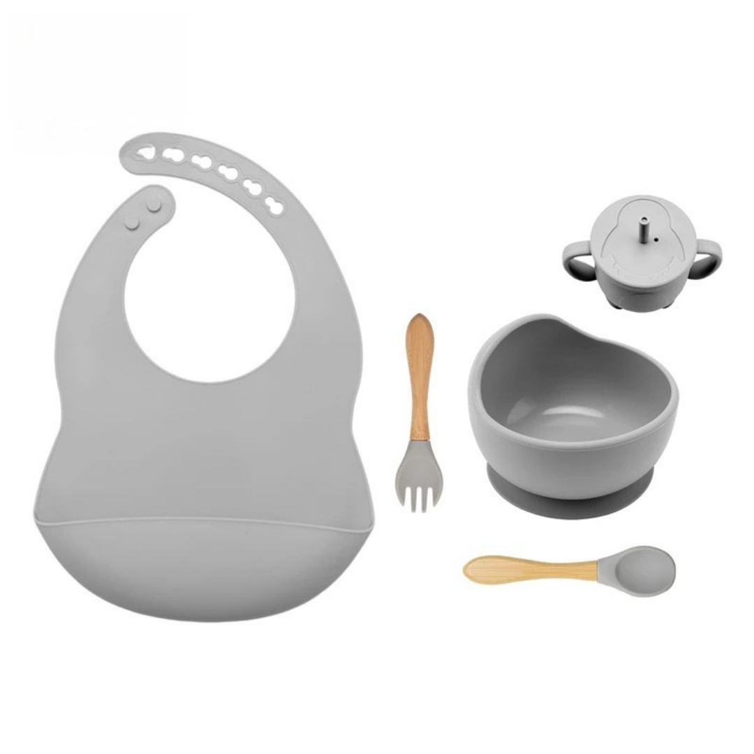 Complete 5-delige Baby Eetset met Kom van Siliconen – Voor Plezierige, Schone & Stressvrije Maaltijden