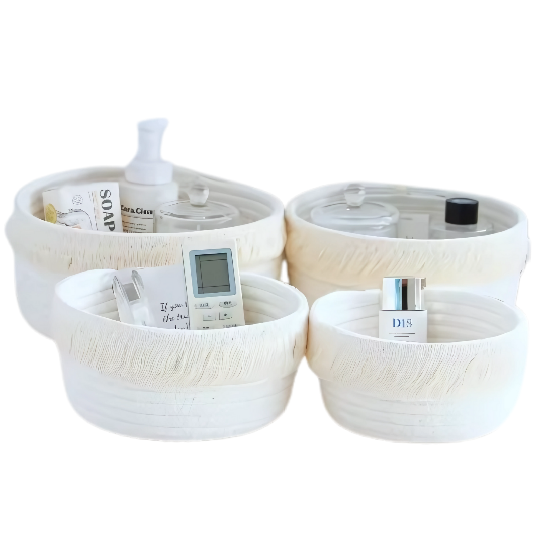 Katoenen Opbergmand met decoratieve rand – De Multifunctionele Organisator voor babyspulletjes op de commode