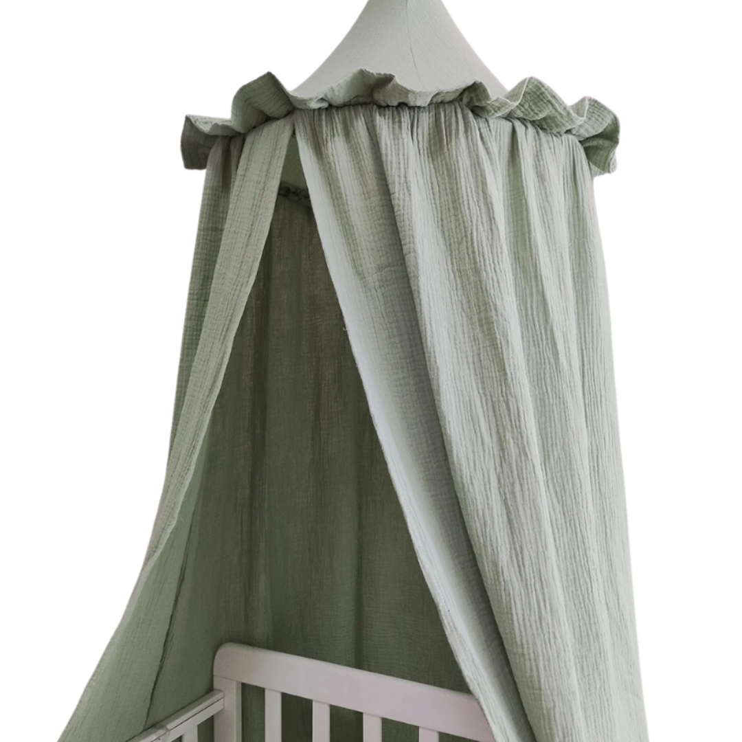 Stijlvolle Canopy met Frills voor een Dromerige sfeer in de babykamer