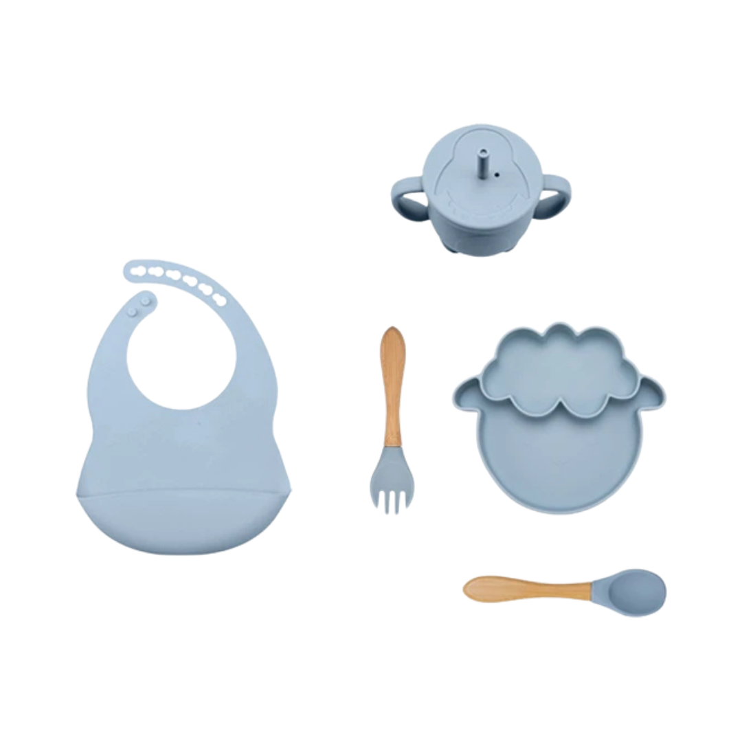 Complete 5-delige Baby Eetset "schaap" van Siliconen – Voor Plezierige, Schone & Stressvrije Maaltijden