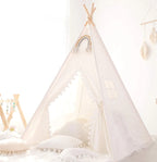 Speeltent Tipi voor binnenspelen - Met witte pompoms decoratie
