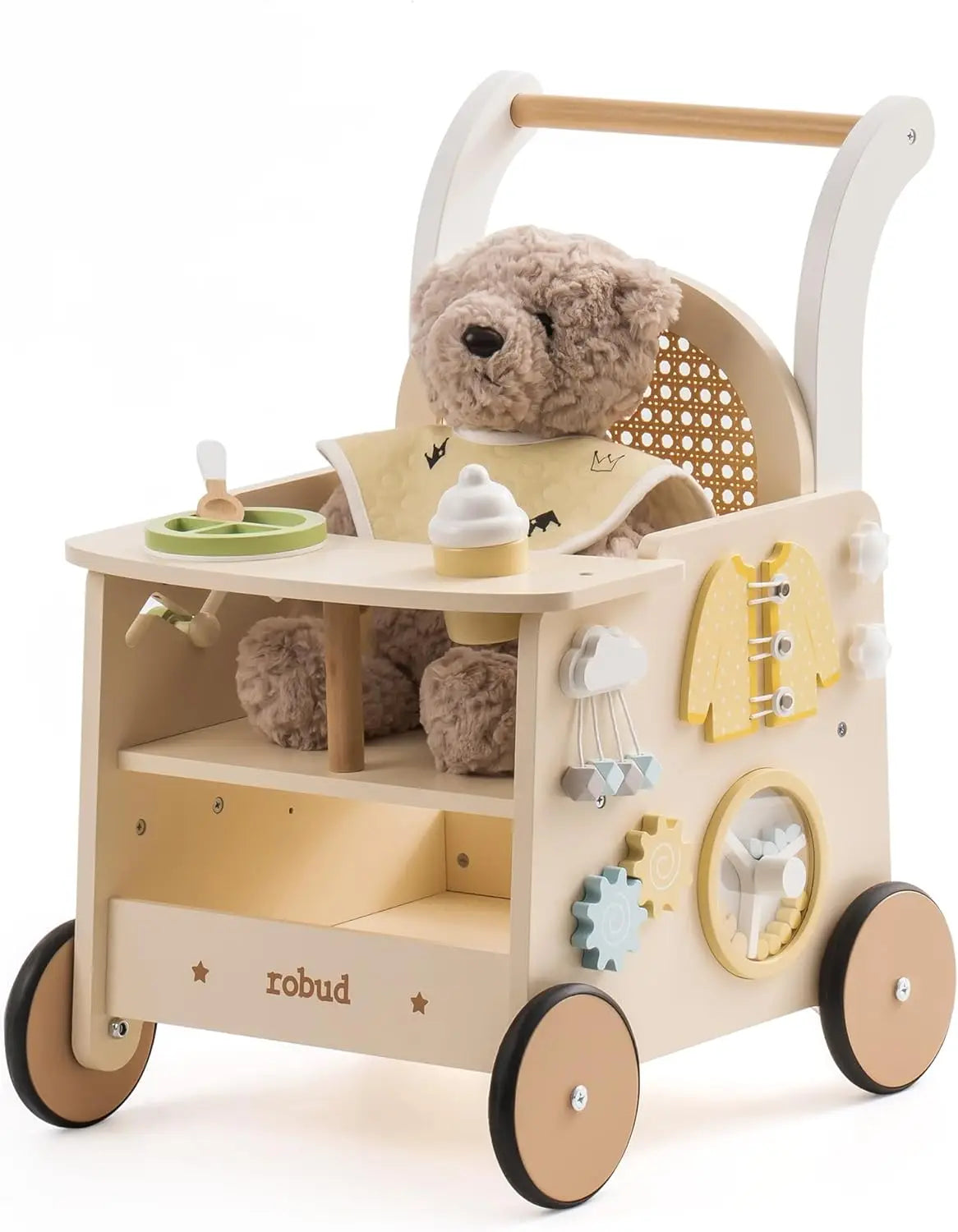 Robotime Robud Luxe Houten loopwagen - met Veiligheidsrem
