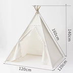 Speeltent Tipi voor binnenspelen - Met witte pompoms decoratie