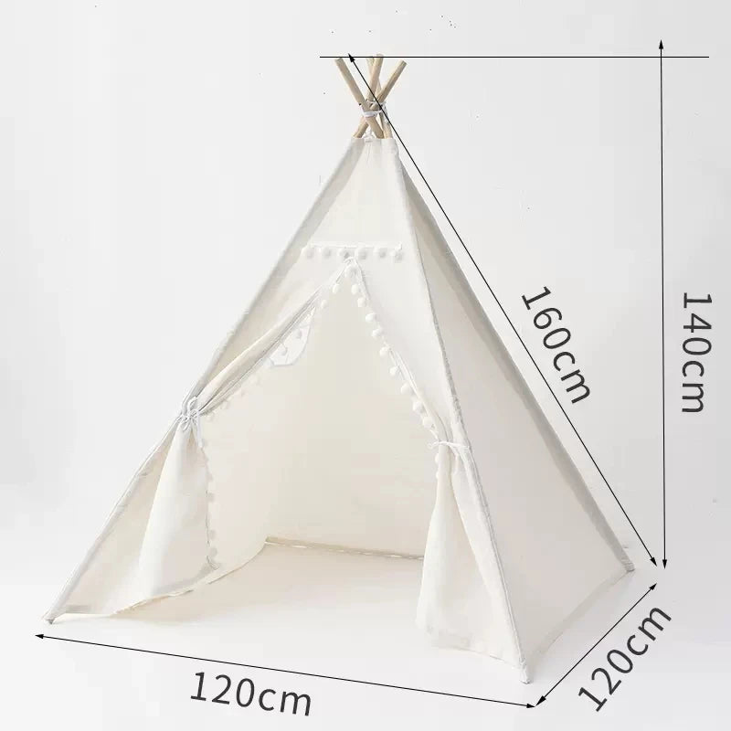 Speeltent Tipi voor binnenspelen - Met witte pompoms decoratie