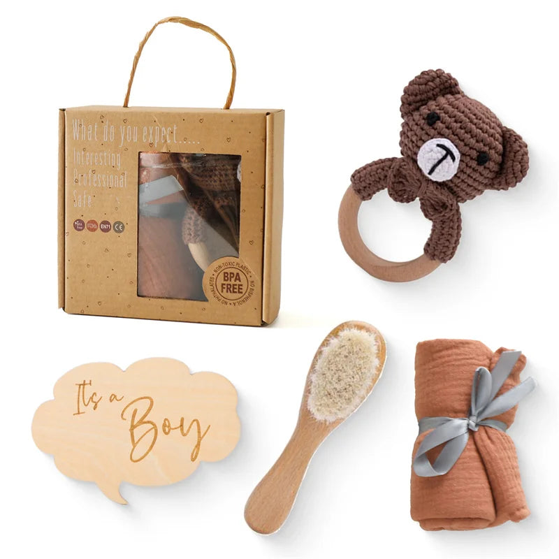 Kraamcadeau - Dierensets met bijtring in een mooie cadeauverpakking