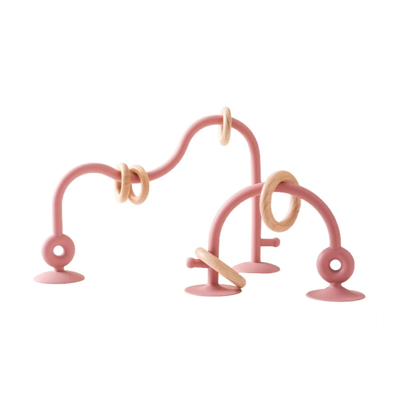 Montessori Siliconen & Houten Bijtspeelgoed – Educatief Speeltje voor Baby’s | Teether Rammelaar Roller Coaster