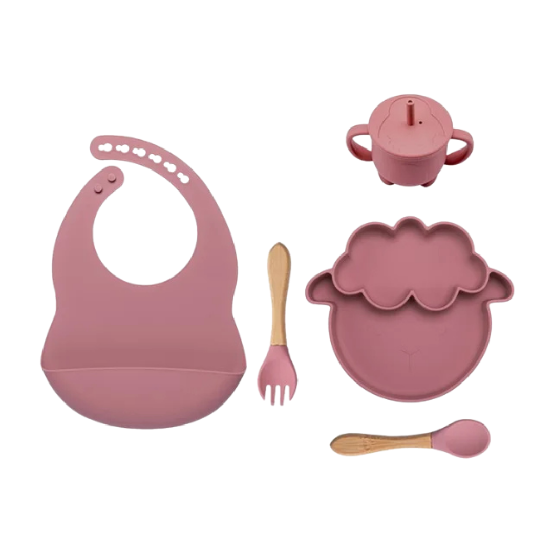 Complete 5-delige Baby Eetset "schaap" van Siliconen – Voor Plezierige, Schone & Stressvrije Maaltijden