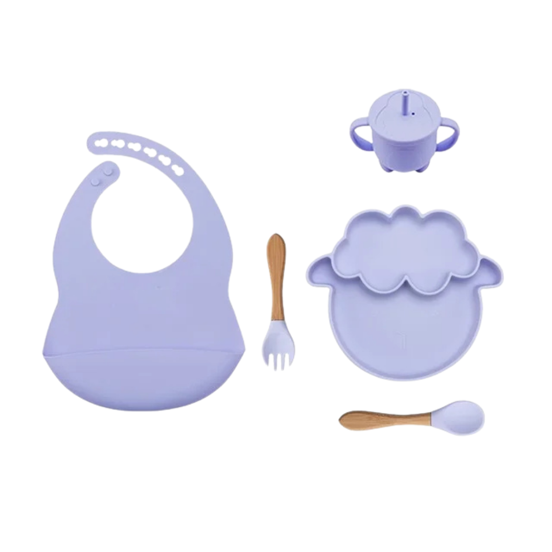Complete 5-delige Baby Eetset "schaap" van Siliconen – Voor Plezierige, Schone & Stressvrije Maaltijden