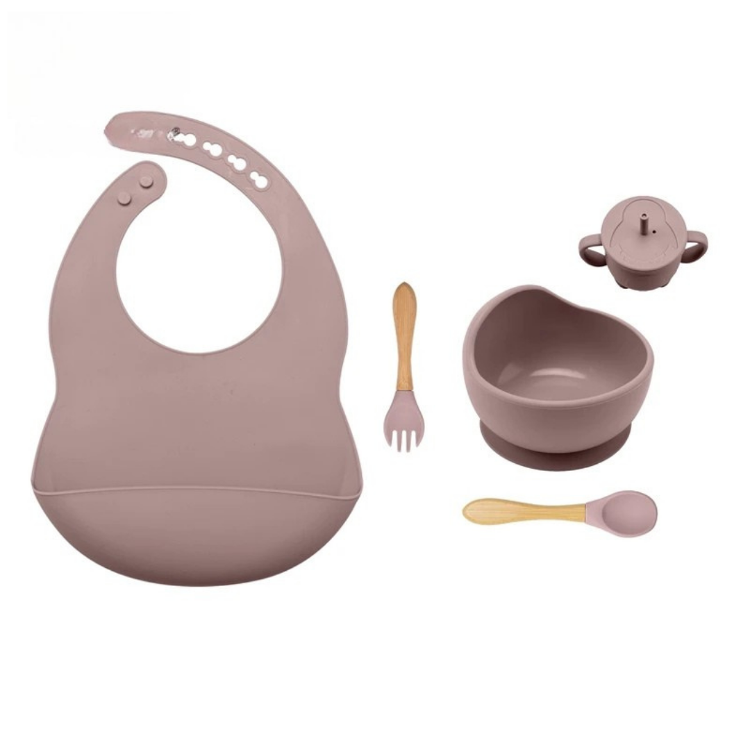 Complete 5-delige Baby Eetset met Kom van Siliconen – Voor Plezierige, Schone & Stressvrije Maaltijden