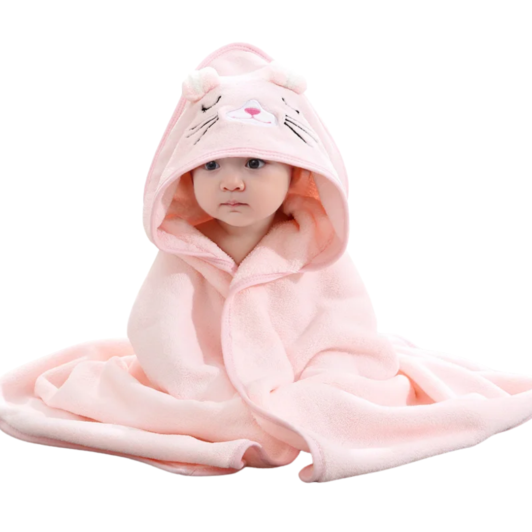 Baby Badcape met Capuchon – Zachte Coral Fleece Handdoek (80x80 cm)