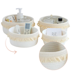 Katoenen Opbergmand met decoratieve rand – De Multifunctionele Organisator voor babyspulletjes op de commode