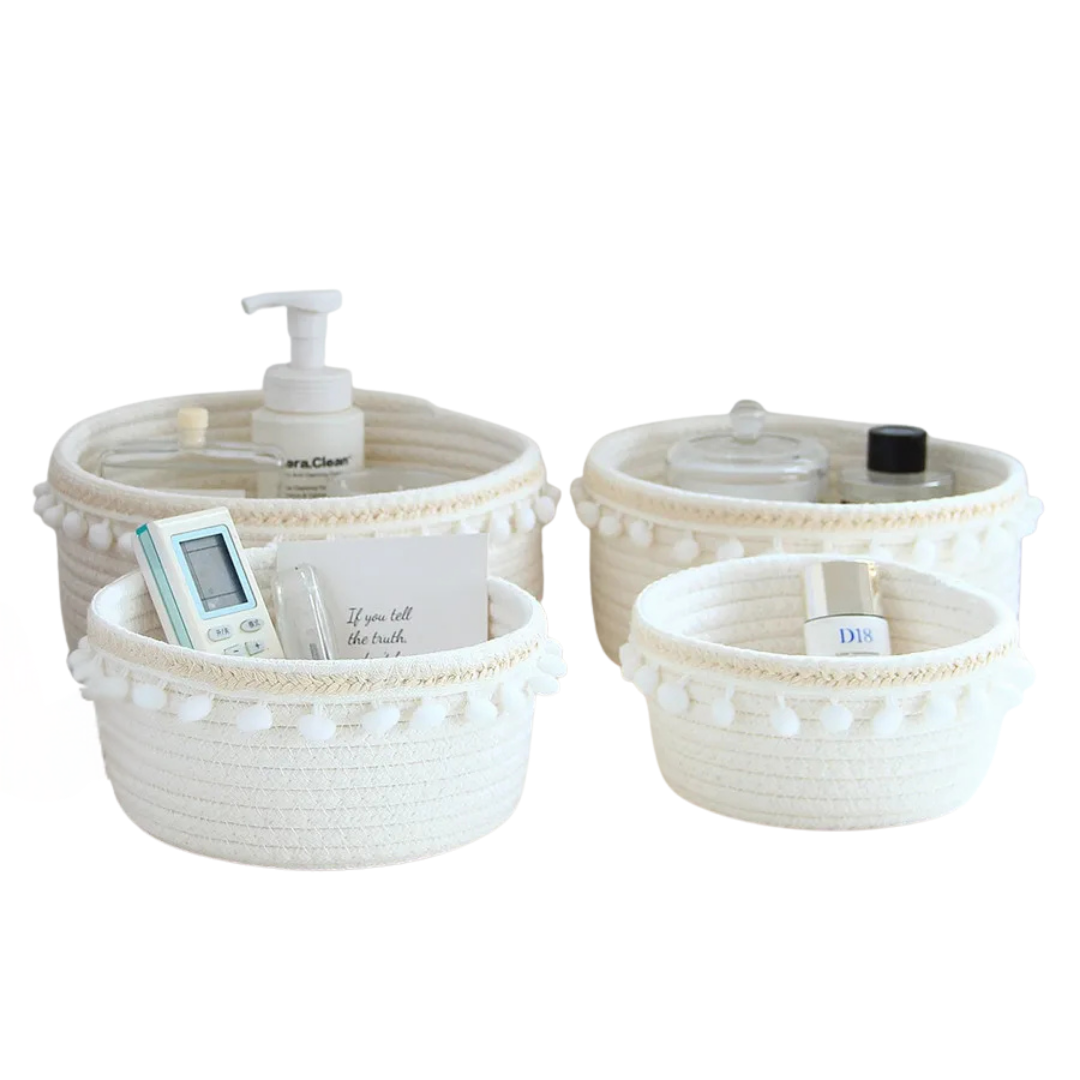 Katoenen Opbergmand met decoratieve rand – De Multifunctionele Organisator voor babyspulletjes op de commode